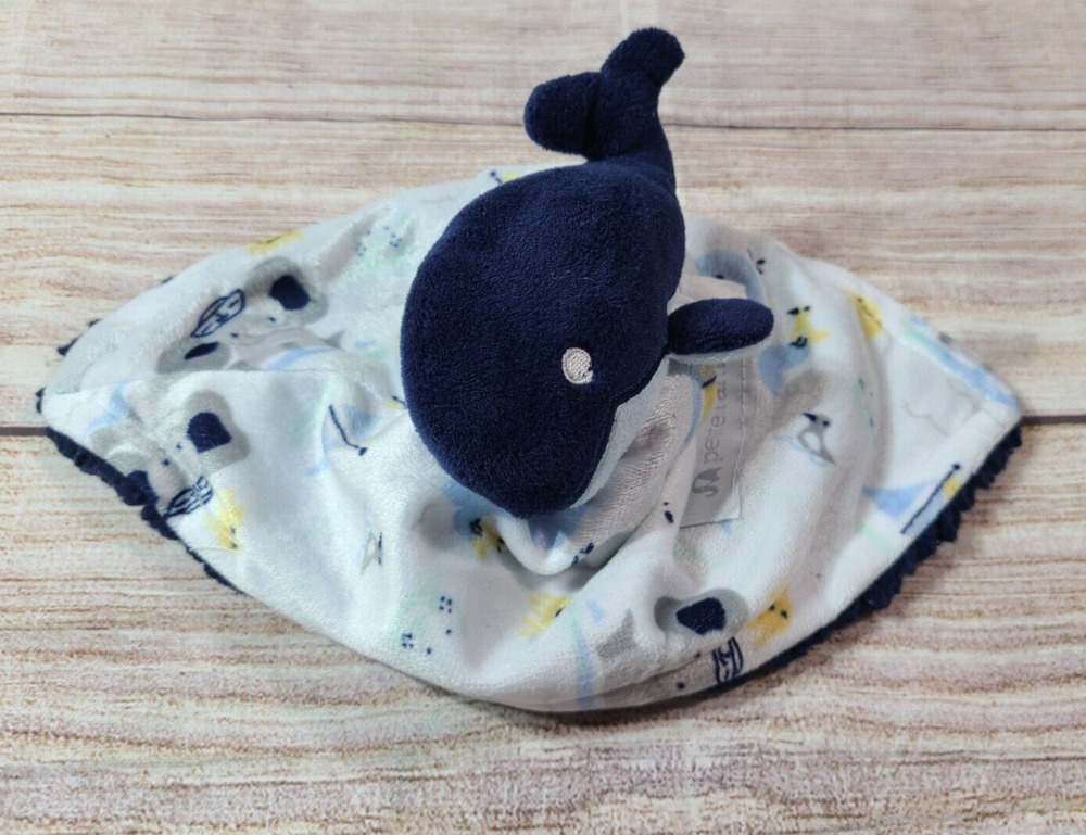 Petite L'amour Plush Whale Lovey Security Blanket Soft Sherpa Navy Blue 2021